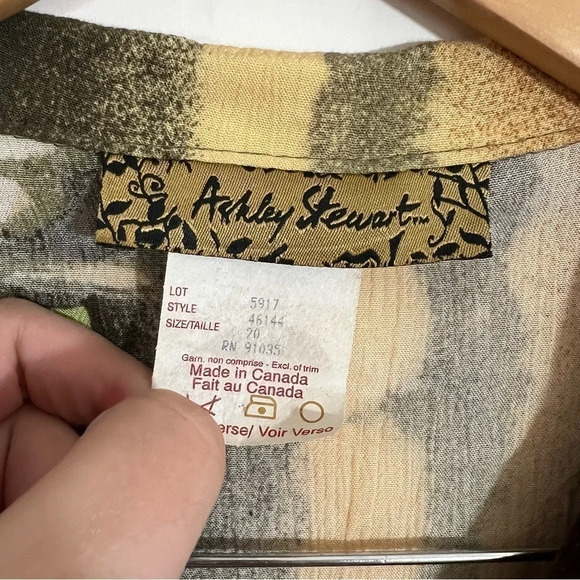 Ashley Stewart Tropical Button Up Shirt Size 20 Earth Tones Floral Striped Spots - Picture 7 of 7